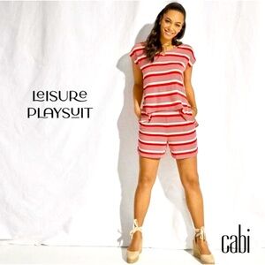Cabi Women Small Red White Stripe #6220 Leisure Playsuit Romper Shorts